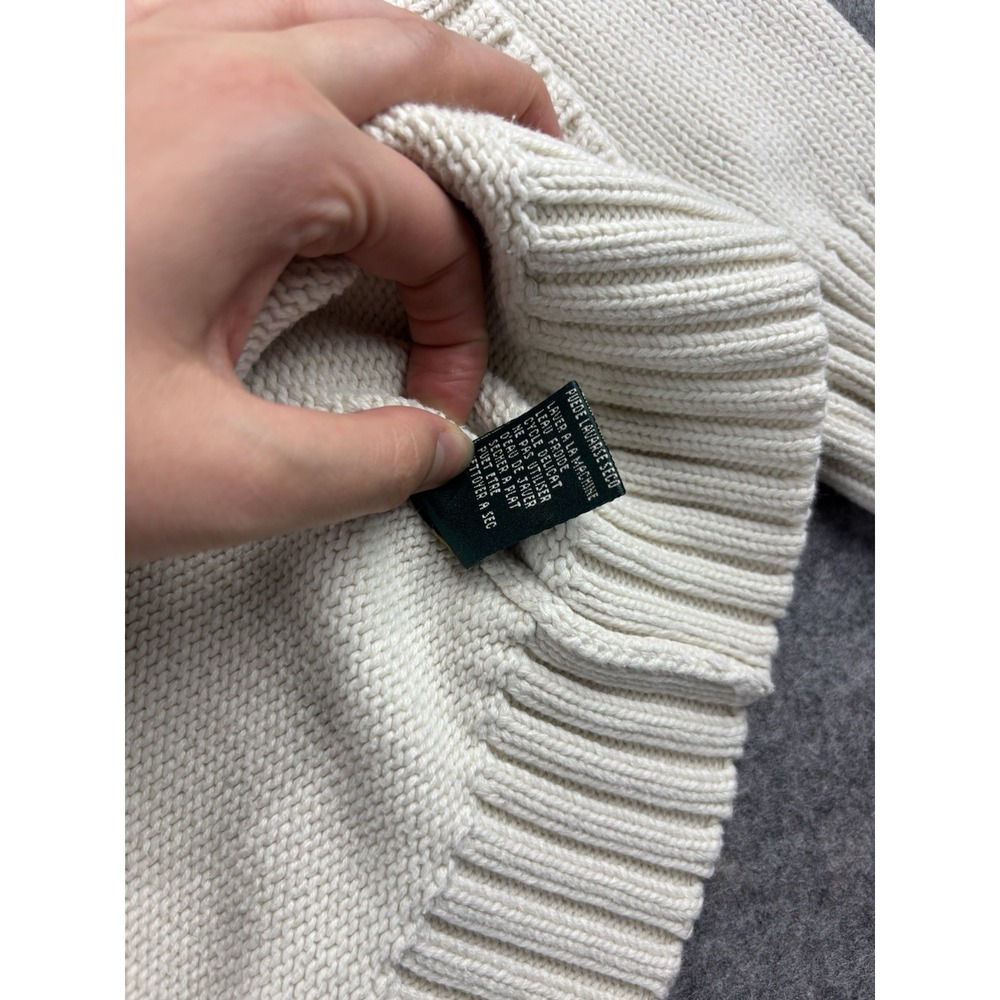 Vtg Polo Ralph Lauren Sweater Men's L Cream Cotton V-Neck Preppy Crest Logo SEE - Picture 6 of 8